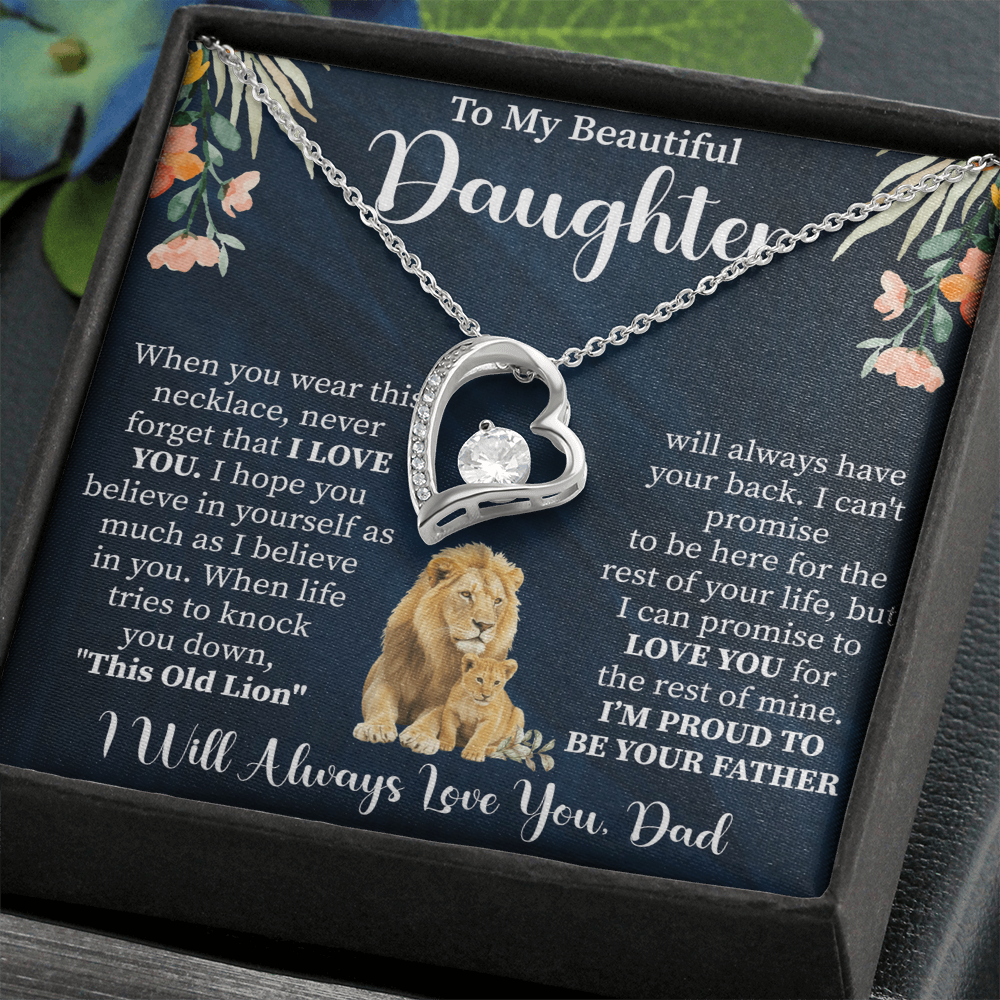 To My Beautiful Daughter Forever Love Necklace, Gift for Daughter from Mom Dad, Heart Pendant with Message Card, Meaningful Daughter Jewelry