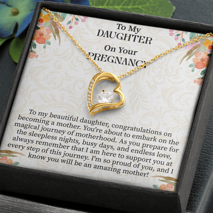 To My Daughter on Your Pregnancy Forever Love Necklace – Meaningful Mom-to-Be Gift – Pregnancy Announcement Jewelry with Message Card