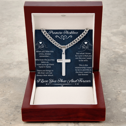 Artisan Cross Promise Necklace – Cuban Link Chain Jewelry – Inspirational Promise Gift for Him