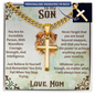 To My Son Personalized Cross Necklace – Cuban Link Chain – Meaningful Gift from Mom or Dad with Message Card