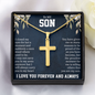 To My Son Artisan Cross Necklace – Snake Chain – Meaningful Gift from Mom or Dad with Message Card