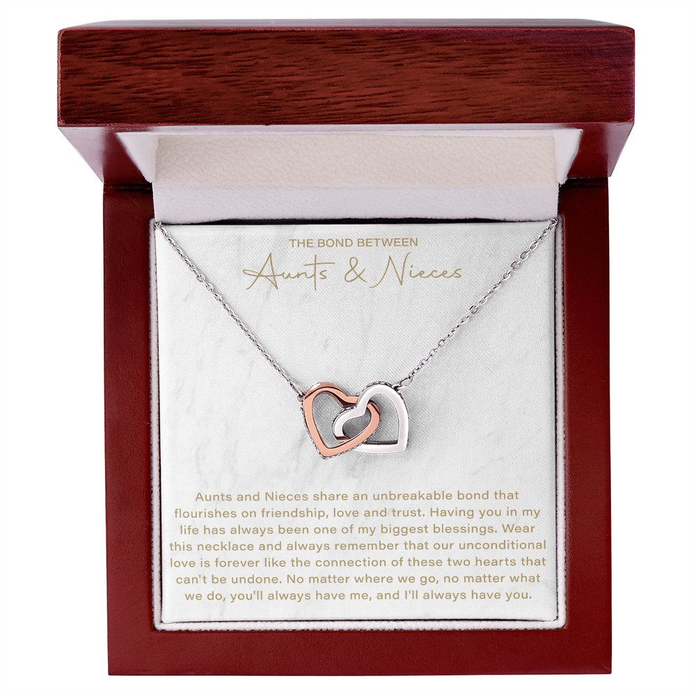 aunt and niece necklace presented in an elegant keepsake gift box