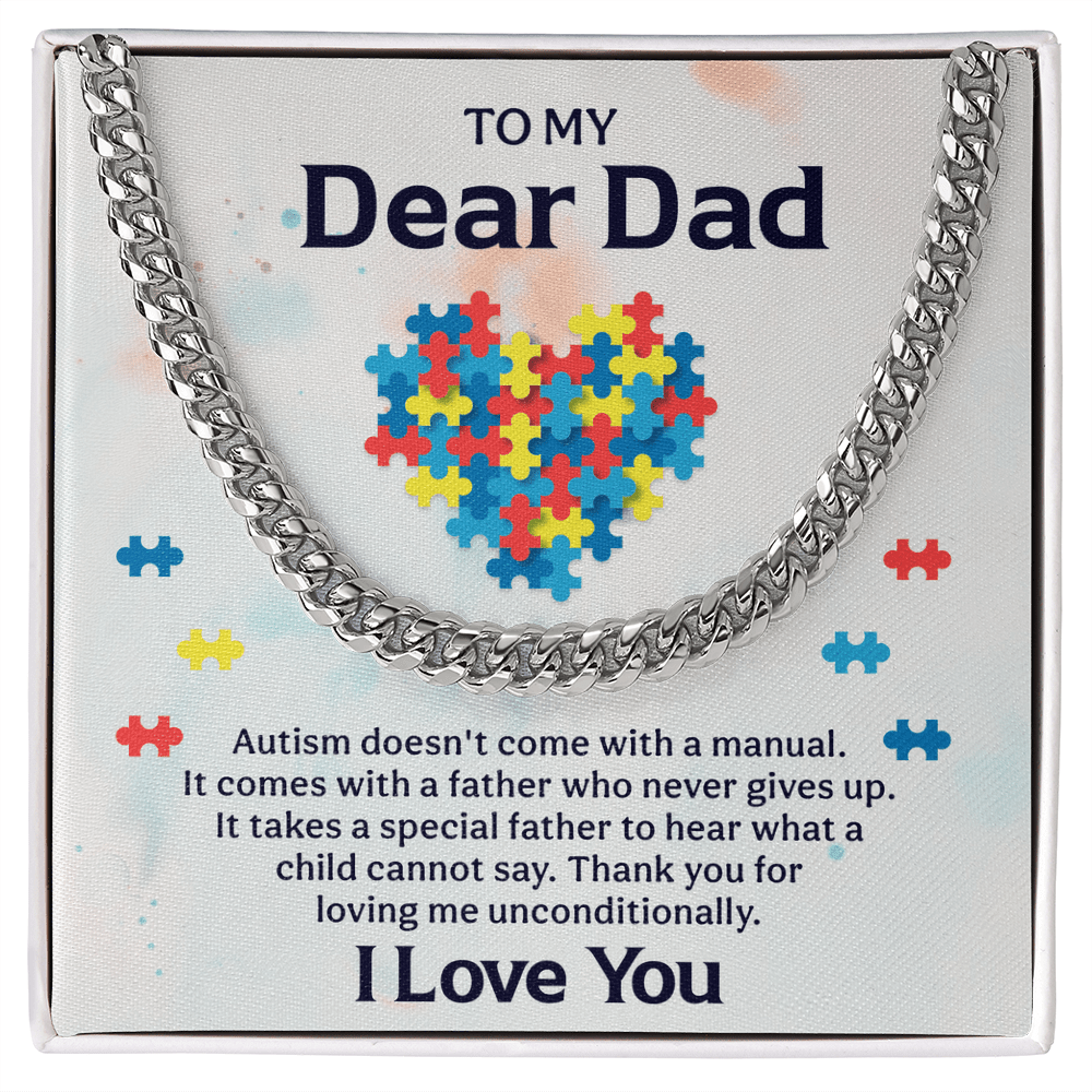 Autism Dad Gift | Cuban Link Chain | Father's Day Gift | Tiny Puzzle Piece Necklace | Autism Awareness - Beauty Belliss