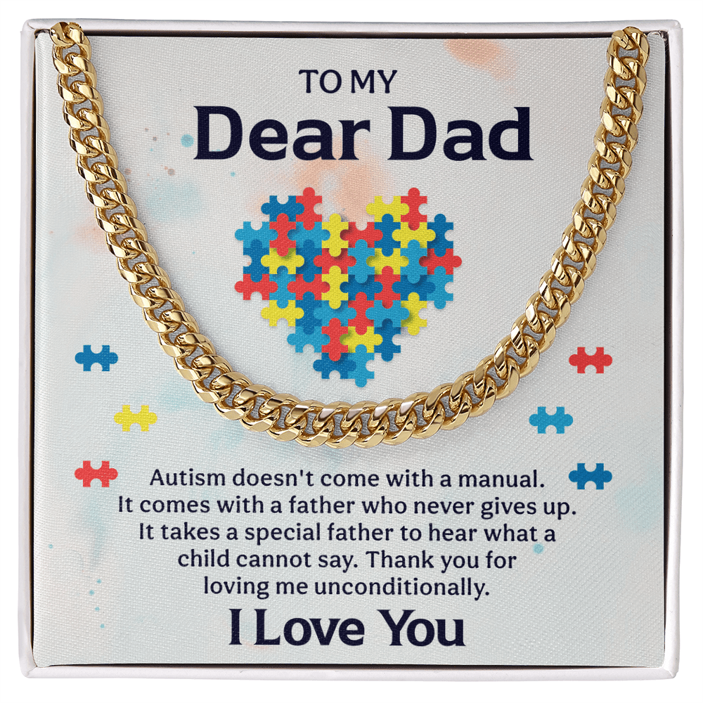 Autism Dad Gift | Cuban Link Chain | Father's Day Gift | Tiny Puzzle Piece Necklace | Autism Awareness - Beauty Belliss