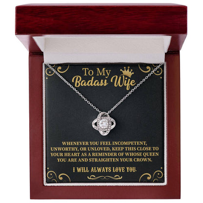 badass wife necklace presented in a premium gift box for a bold surprise