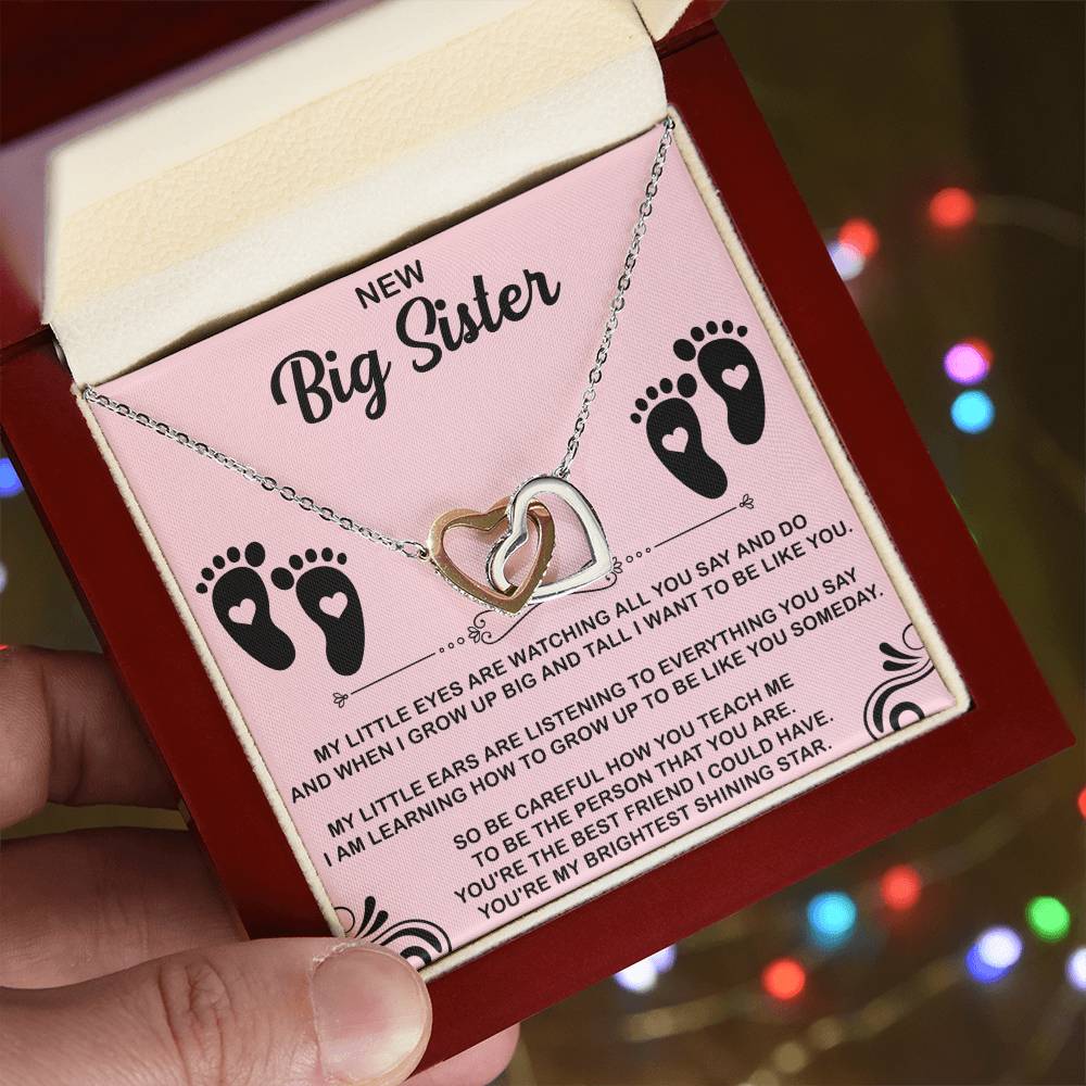 big sister necklace displayed with a sweet message card expressing love