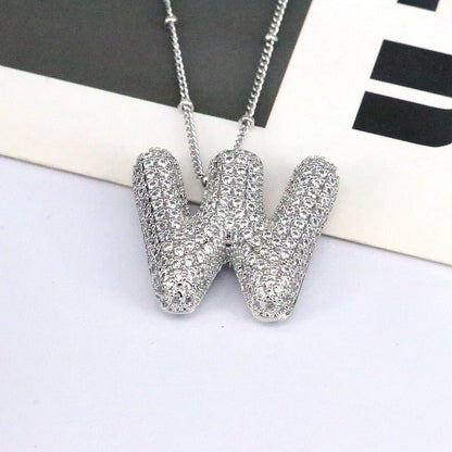 Brass Zircon Letter Pendant Necklace for Women – Personalized & Stylish - Beauty Belliss