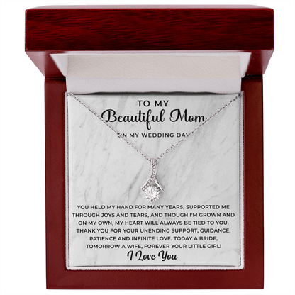 bride to mom necklace presented in a gift box for a heartfelt wedding moment