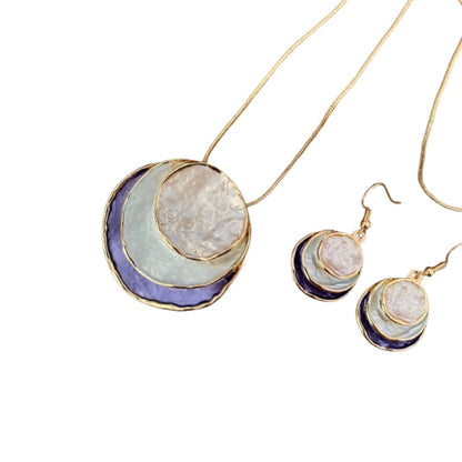 Colorful Oil Painting Design Three - Layer Ring Hollow Pendant Set with Earrings & Necklace - Beauty Belliss