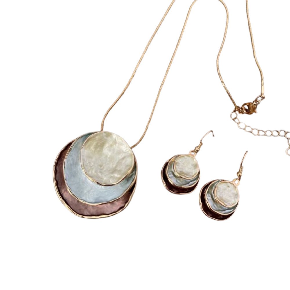 Colorful Oil Painting Design Three - Layer Ring Hollow Pendant Set with Earrings & Necklace - Beauty Belliss