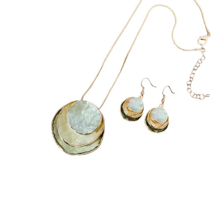 Colorful Oil Painting Design Three - Layer Ring Hollow Pendant Set with Earrings & Necklace - Beauty Belliss