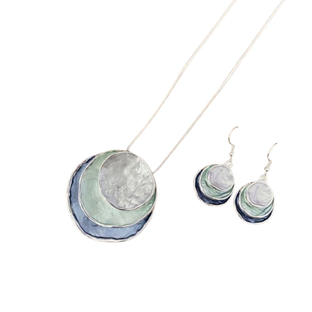 Colorful Oil Painting Design Three - Layer Ring Hollow Pendant Set with Earrings & Necklace - Beauty Belliss