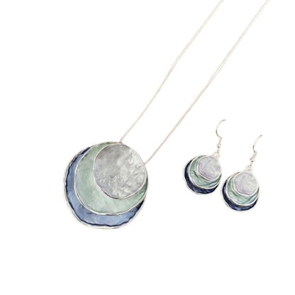 Colorful Oil Painting Design Three - Layer Ring Hollow Pendant Set with Earrings & Necklace - Beauty Belliss