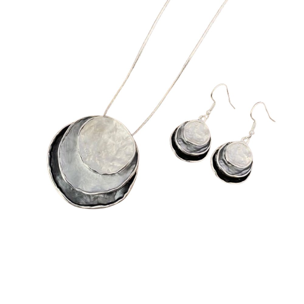 Colorful Oil Painting Design Three - Layer Ring Hollow Pendant Set with Earrings & Necklace - Beauty Belliss