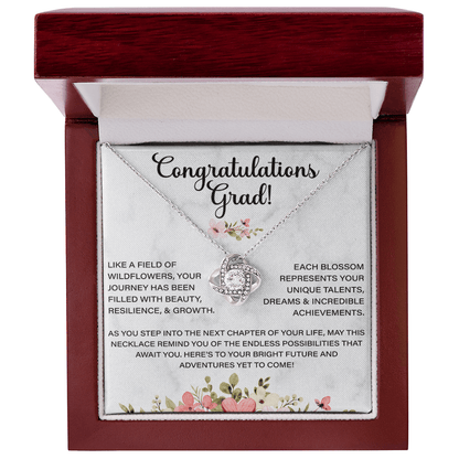 Congratulation grad necklace, Thoughtful Congratulations Graduation Message Card Love Knot Necklace Gifts for Her Women, Behind You All Your Memories Dreams Love Good Wishes Inspirational Gifts Congratulate the Special Graduate - Beauty Belliss