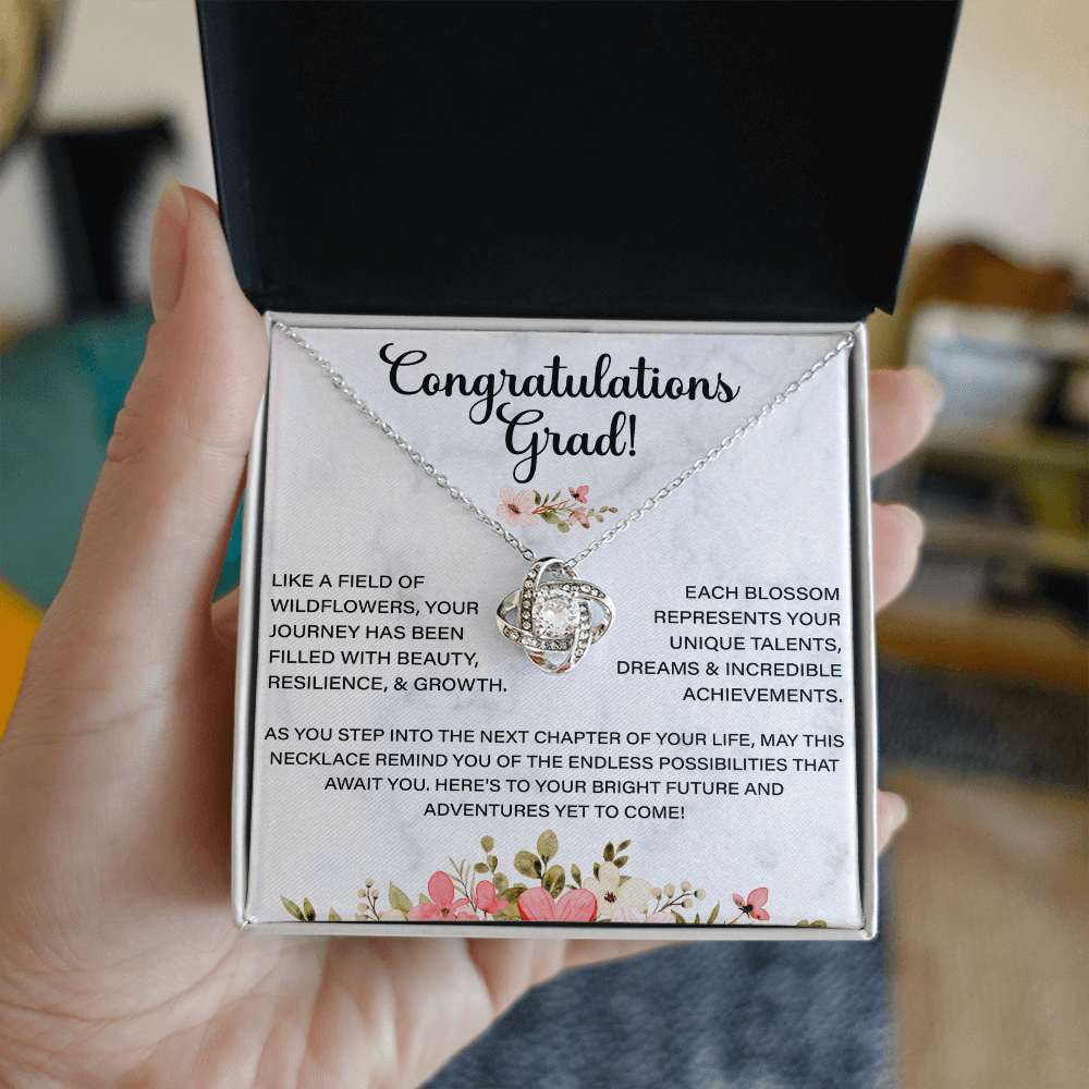 Congratulation grad necklace, Thoughtful Congratulations Graduation Message Card Love Knot Necklace Gifts for Her Women, Behind You All Your Memories Dreams Love Good Wishes Inspirational Gifts Congratulate the Special Graduate - Beauty Belliss