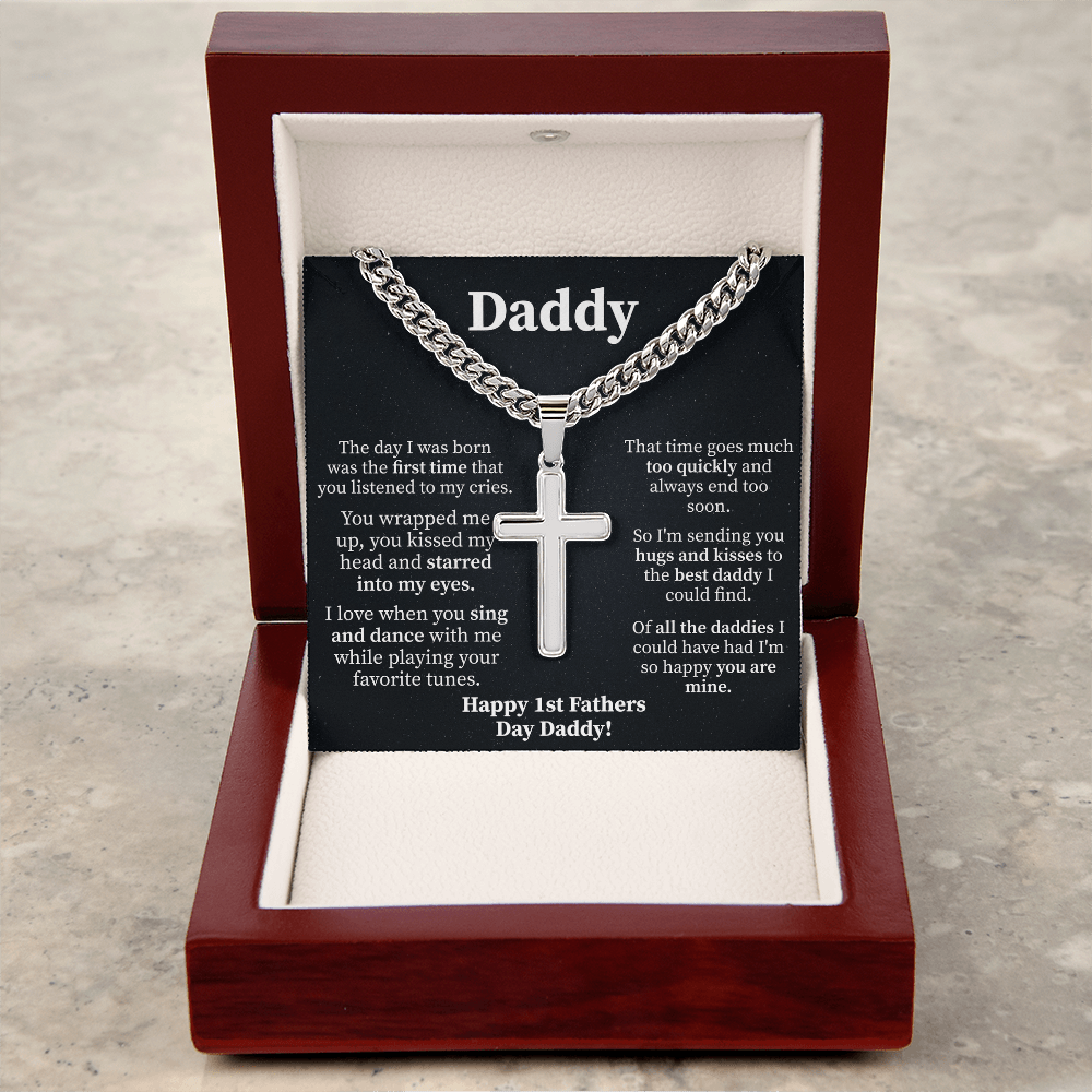 Daddy Cuban Link Chain with Engraved Artisan Cross - Beauty Belliss