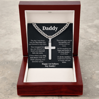 Daddy Cuban Link Chain with Engraved Artisan Cross - Beauty Belliss