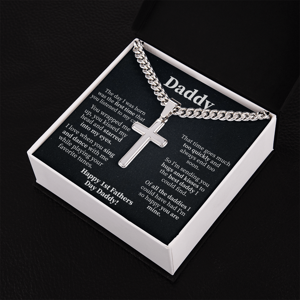 Daddy Cuban Link Chain with Engraved Artisan Cross - Beauty Belliss