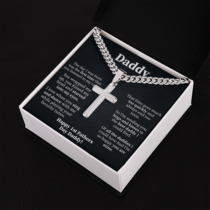 Daddy Cuban Link Chain with Engraved Artisan Cross - Beauty Belliss