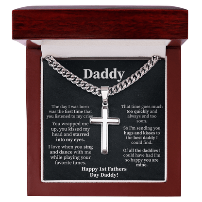 Daddy Cuban Link Chain with Engraved Artisan Cross - Beauty Belliss