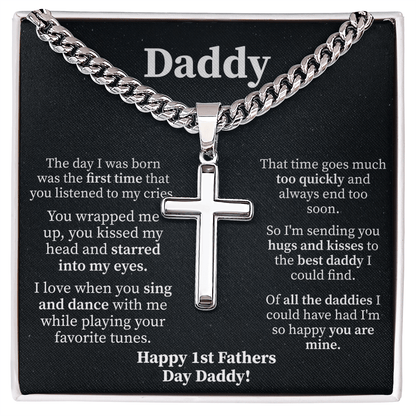 Daddy Cuban Link Chain with Engraved Artisan Cross - Beauty Belliss