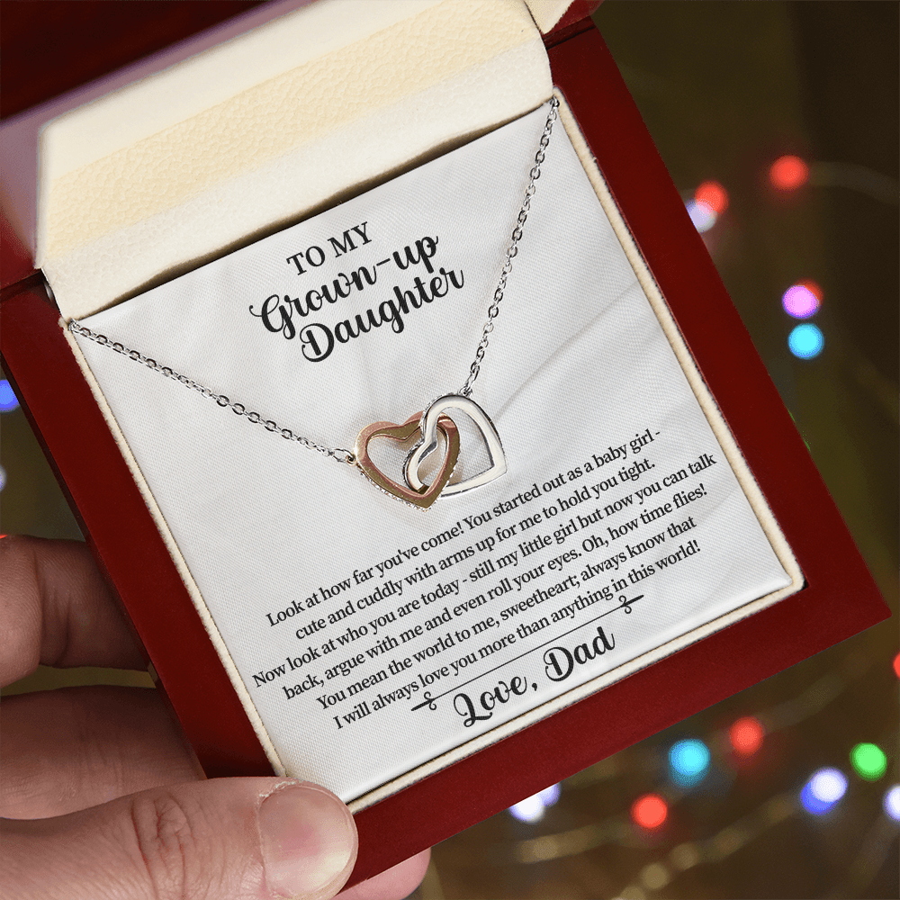 daughter necklace presented in a gift box from father for a meaningful surprise