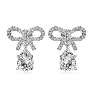 Exquisite S925 Silver Pink Teardrop Bow Earrings – Fashionable & Elegant Women's Jewelry - Beauty Belliss