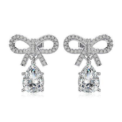Exquisite S925 Silver Pink Teardrop Bow Earrings – Fashionable & Elegant Women's Jewelry - Beauty Belliss