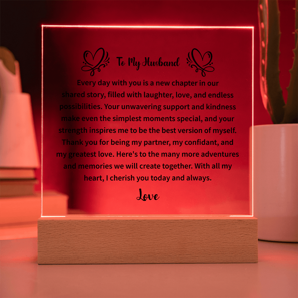 acrylic plaque symbolizing strong family connection and love for husband