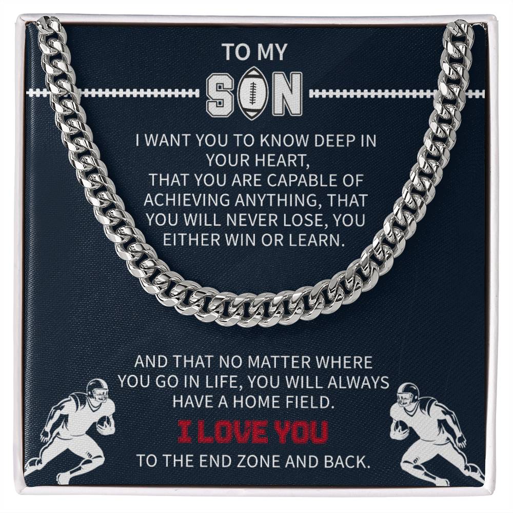 Football Necklace for Son – Inspirational Athlete Gift from Parents, Cuban Link Chain, Stainless & Gold – Christmas Gift - Beauty Belliss