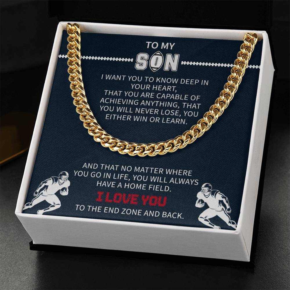 Football Necklace for Son – Inspirational Athlete Gift from Parents, Cuban Link Chain, Stainless & Gold – Christmas Gift - Beauty Belliss