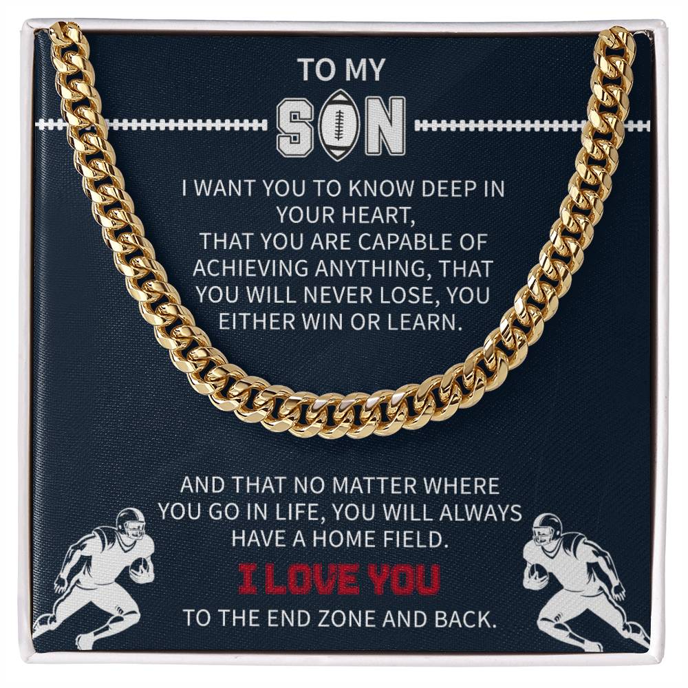 Football Necklace for Son – Inspirational Athlete Gift from Parents, Cuban Link Chain, Stainless & Gold – Christmas Gift - Beauty Belliss