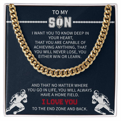 Football Necklace for Son – Inspirational Athlete Gift from Parents, Cuban Link Chain, Stainless & Gold – Christmas Gift - Beauty Belliss