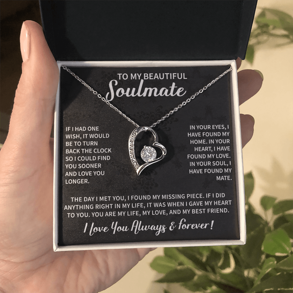 close up of forever love soulmate necklace symbolizing lasting commitment