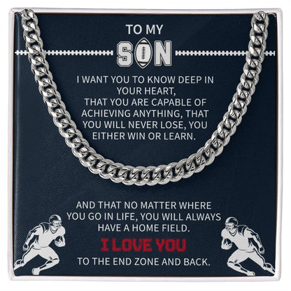 Giftsignature football-themed necklace gifted to a son as a sporty and meaningful keepsake
