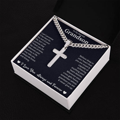Giftsignature men’s cuban chain with artisan cross presented in a premium gift box for a grandson