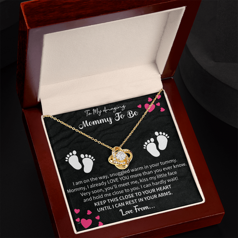 mommy to be necklace with message card