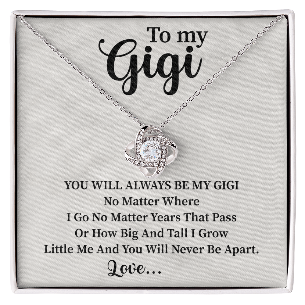 love knot necklace gift for Gigi expressing love, gratitude, and family warmth