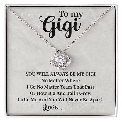 love knot necklace gift for Gigi expressing love, gratitude, and family warmth
