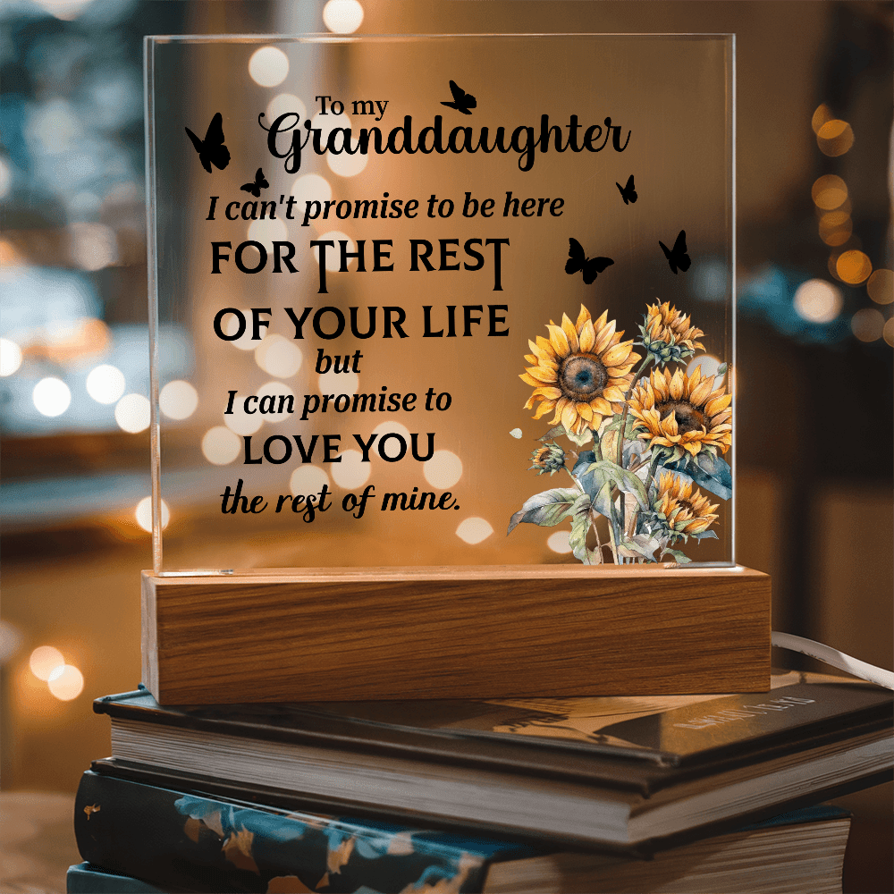 close up of sentimental message on acrylic plaque for granddaughter