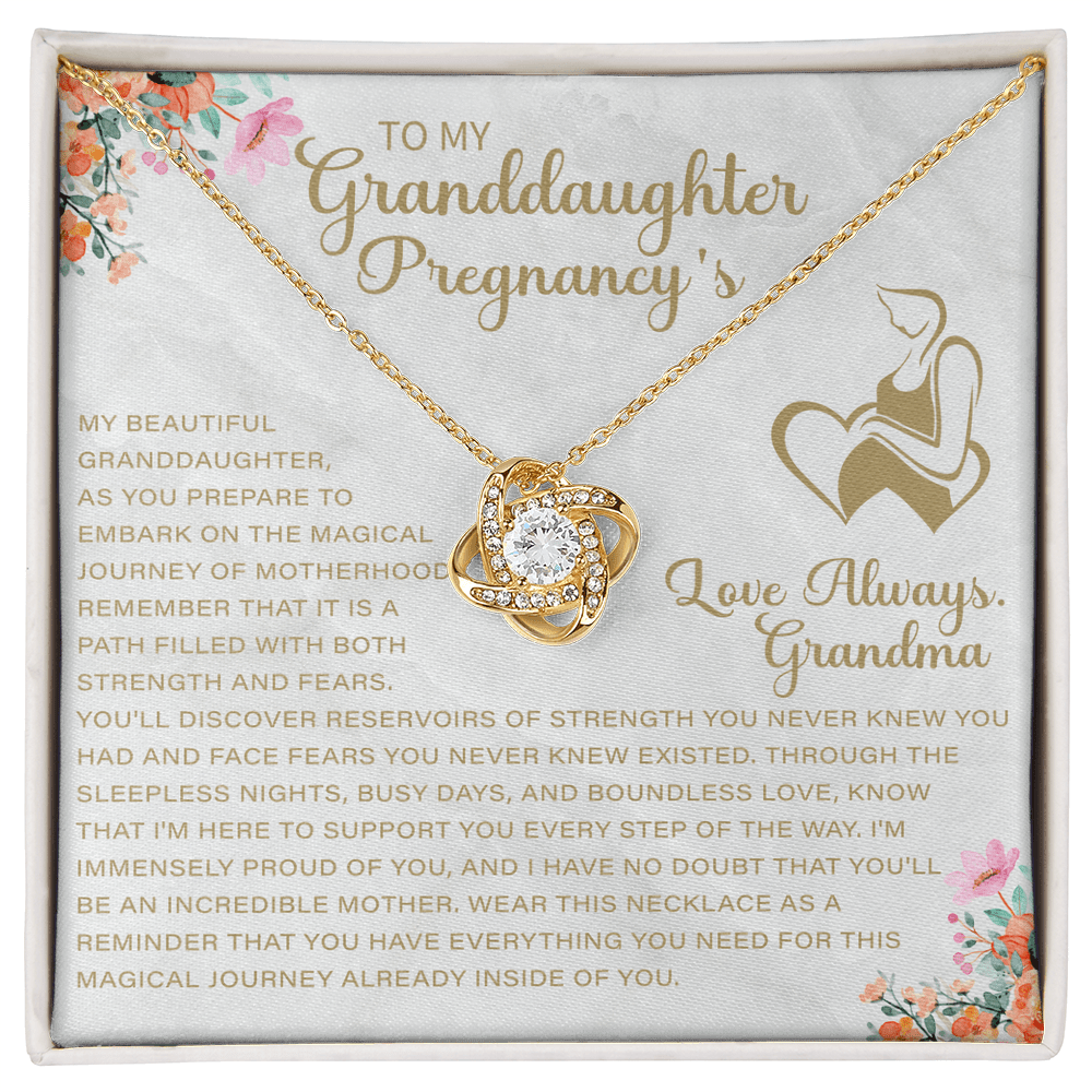 necklace displayed with a heartfelt message card for granddaughter expecting a baby