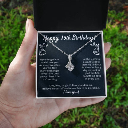 Happy 15th Birthday Alluring Beauty Necklace, 15th Birthday Gifts Necklace, Sweet Fifteen, 15th Year Old, Women Birthday Gift Ideas For Her Daughter Niece Jewelry Gift Box Message Card - Beauty Belliss