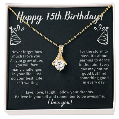 Happy 15th Birthday Alluring Beauty Necklace, 15th Birthday Gifts Necklace, Sweet Fifteen, 15th Year Old, Women Birthday Gift Ideas For Her Daughter Niece Jewelry Gift Box Message Card - Beauty Belliss