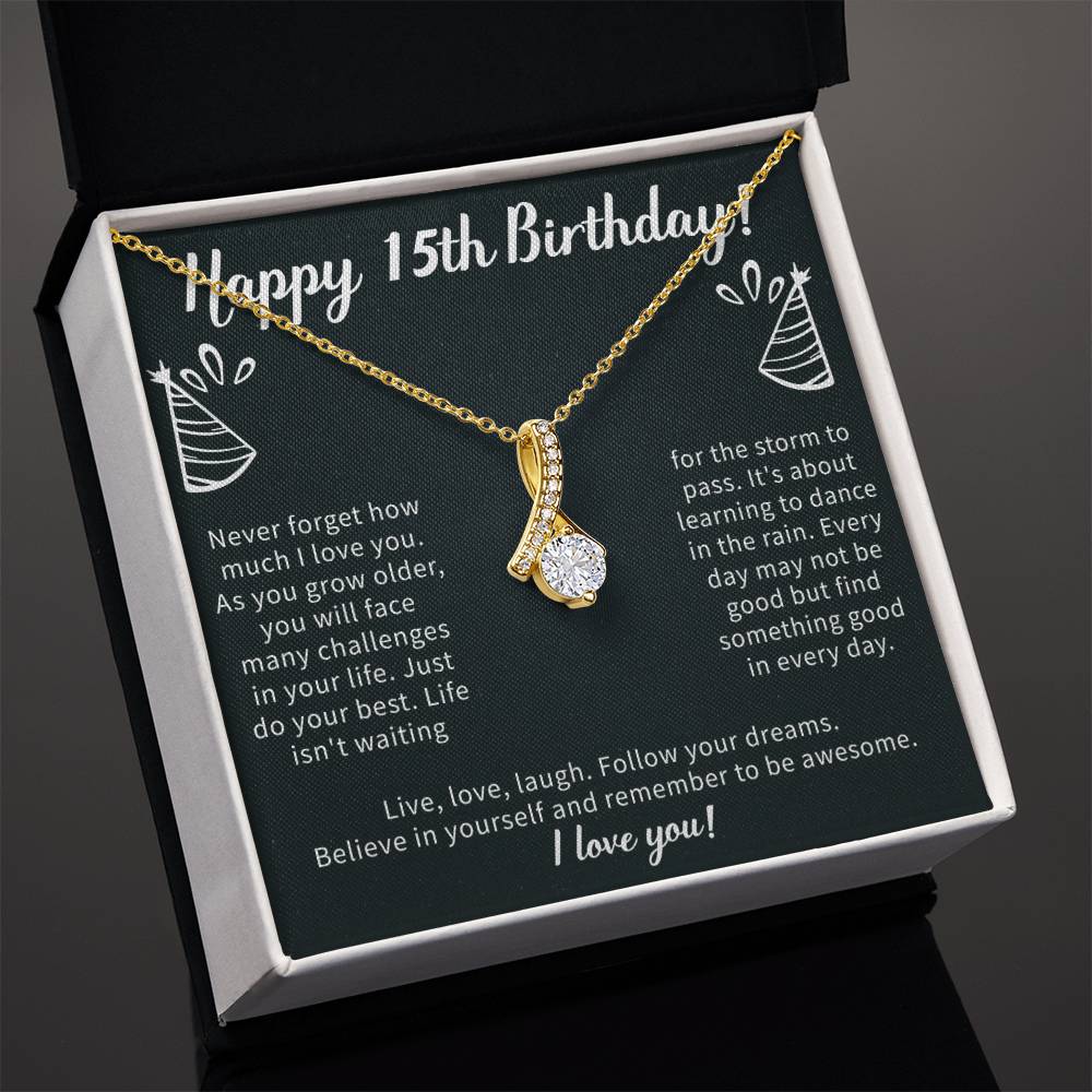 Happy 15th Birthday Alluring Beauty Necklace, 15th Birthday Gifts Necklace, Sweet Fifteen, 15th Year Old, Women Birthday Gift Ideas For Her Daughter Niece Jewelry Gift Box Message Card - Beauty Belliss