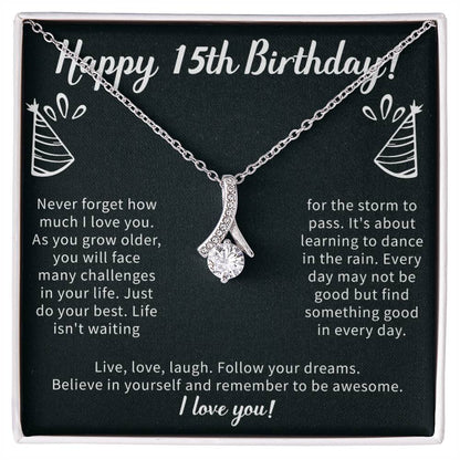 Happy 15th Birthday Alluring Beauty Necklace, 15th Birthday Gifts Necklace, Sweet Fifteen, 15th Year Old, Women Birthday Gift Ideas For Her Daughter Niece Jewelry Gift Box Message Card - Beauty Belliss
