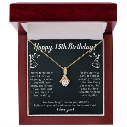 Happy 15th Birthday Alluring Beauty Necklace, 15th Birthday Gifts Necklace, Sweet Fifteen, 15th Year Old, Women Birthday Gift Ideas For Her Daughter Niece Jewelry Gift Box Message Card - Beauty Belliss