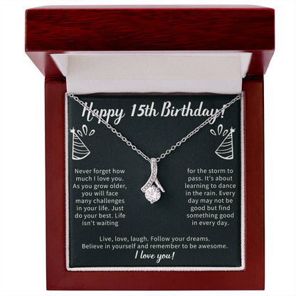 Happy 15th Birthday Alluring Beauty Necklace, 15th Birthday Gifts Necklace, Sweet Fifteen, 15th Year Old, Women Birthday Gift Ideas For Her Daughter Niece Jewelry Gift Box Message Card - Beauty Belliss