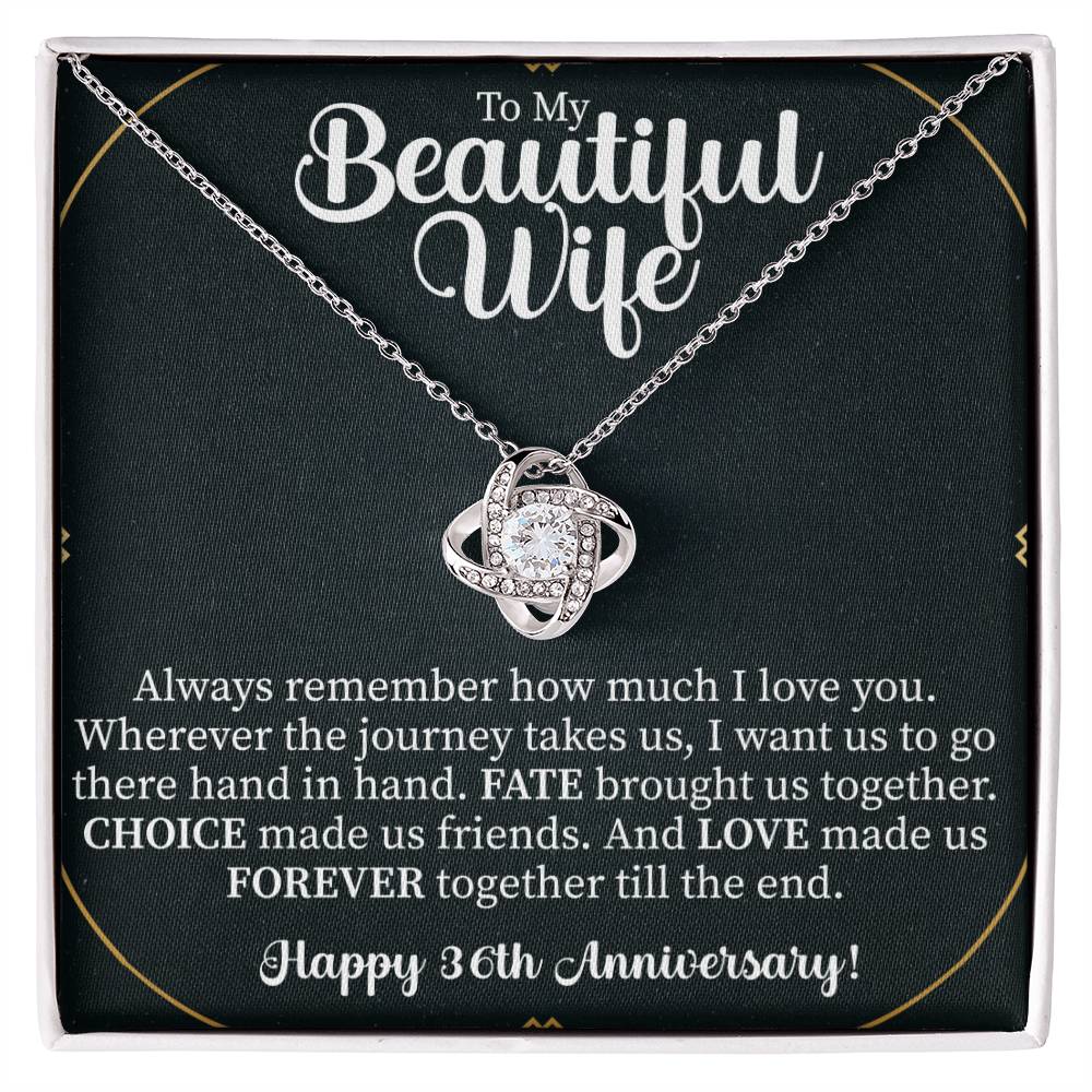 love knot necklace celebrating a happy 36th wedding anniversary with a meaningful message