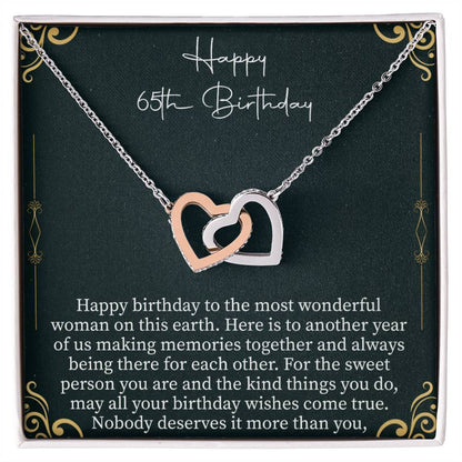 Happy 65th Birthday Interlocking Hearts Necklace - 65th birthday gifts - Beauty Belliss